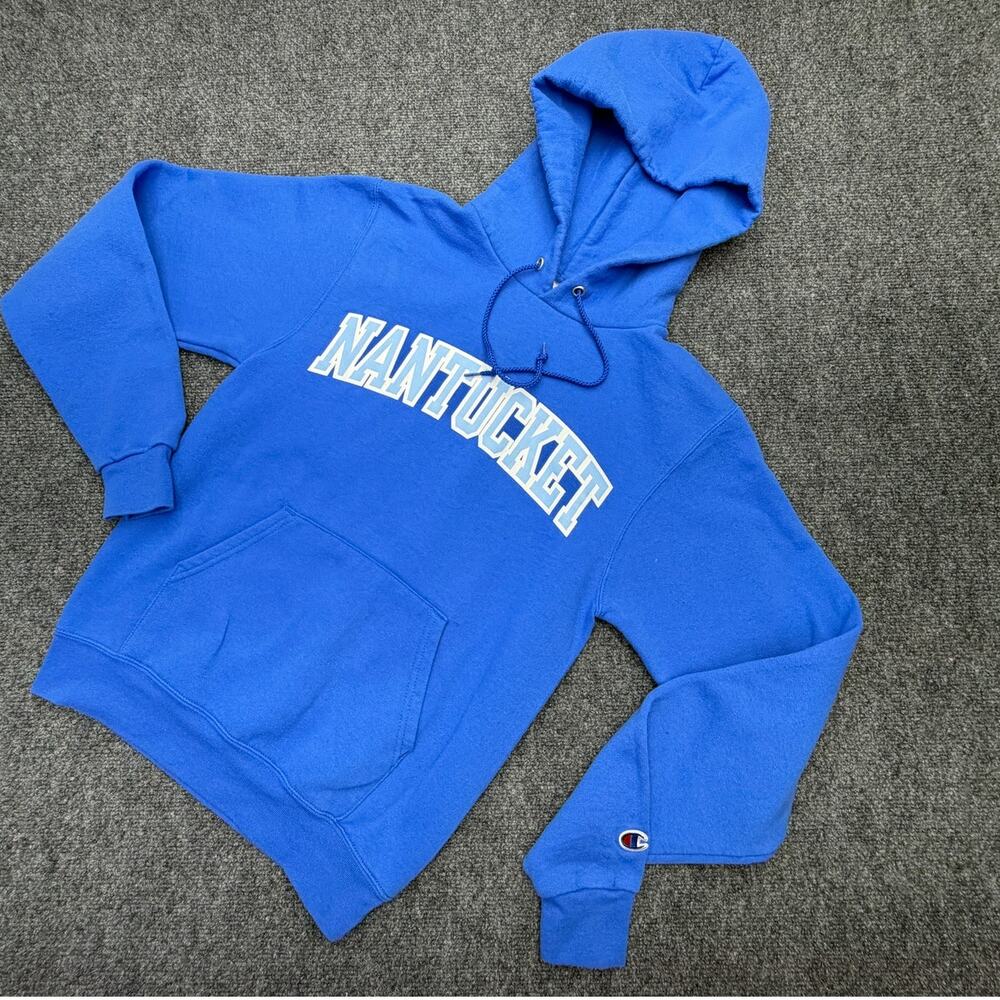 Champion Nantucket Hoodie Mens XS Blue Collegiate Spellout Pullover Sweatshirt